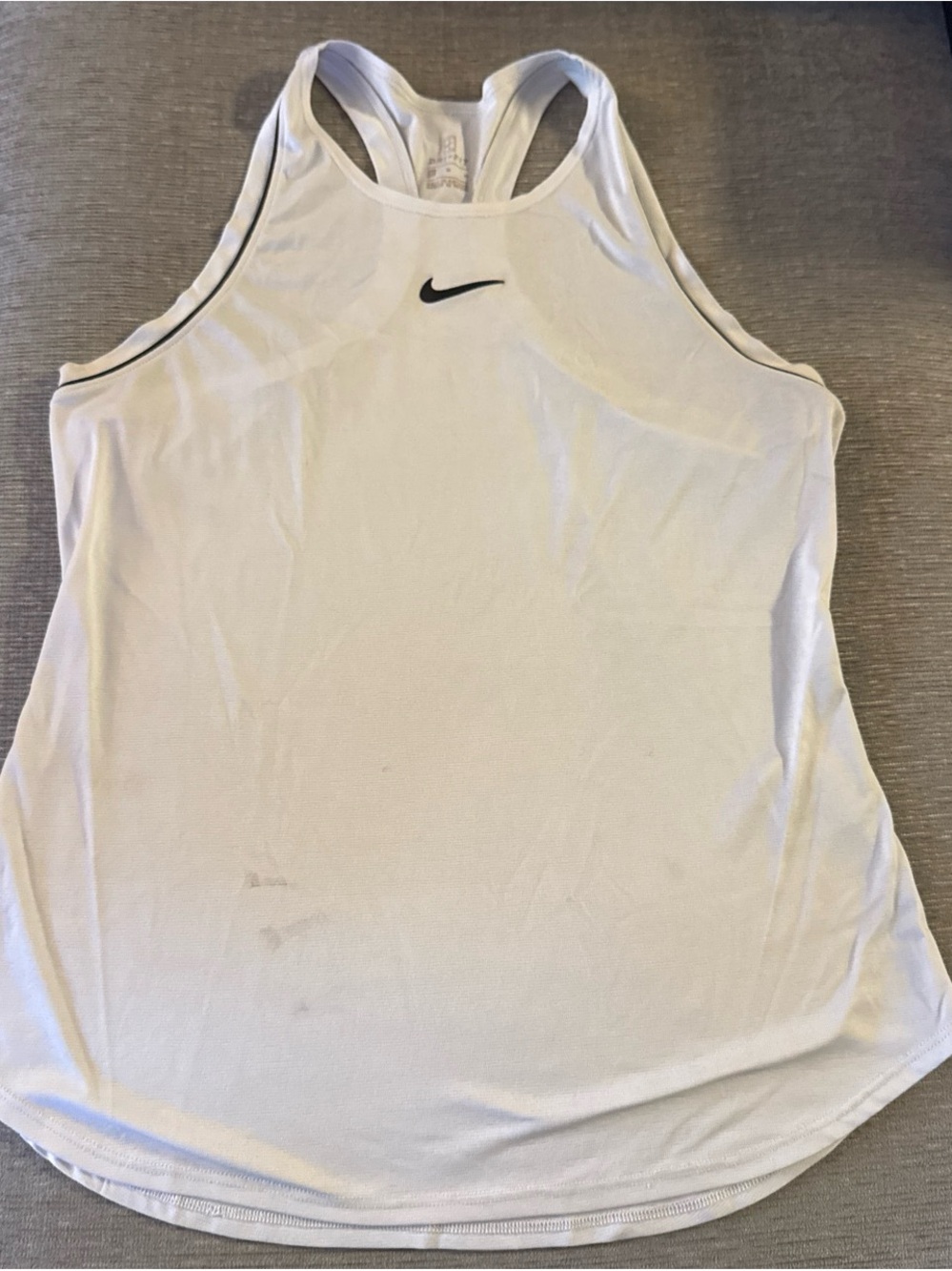 Nike White Dri-FIT Racerback Tank with Black Stitching